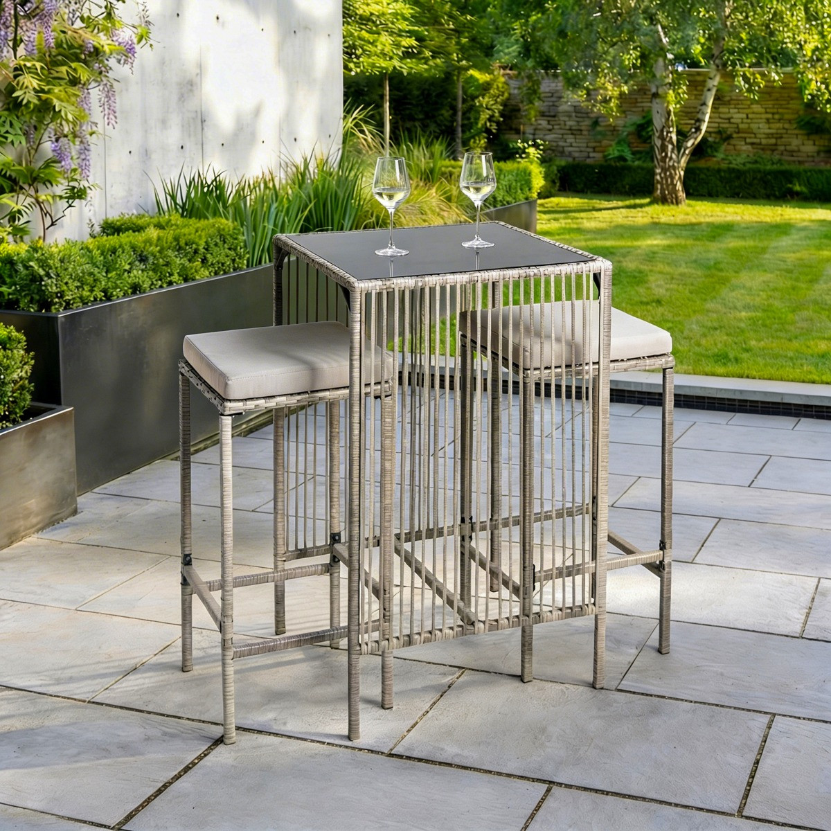 OHS Amalfi Bar Stool & Table Set - Grey>