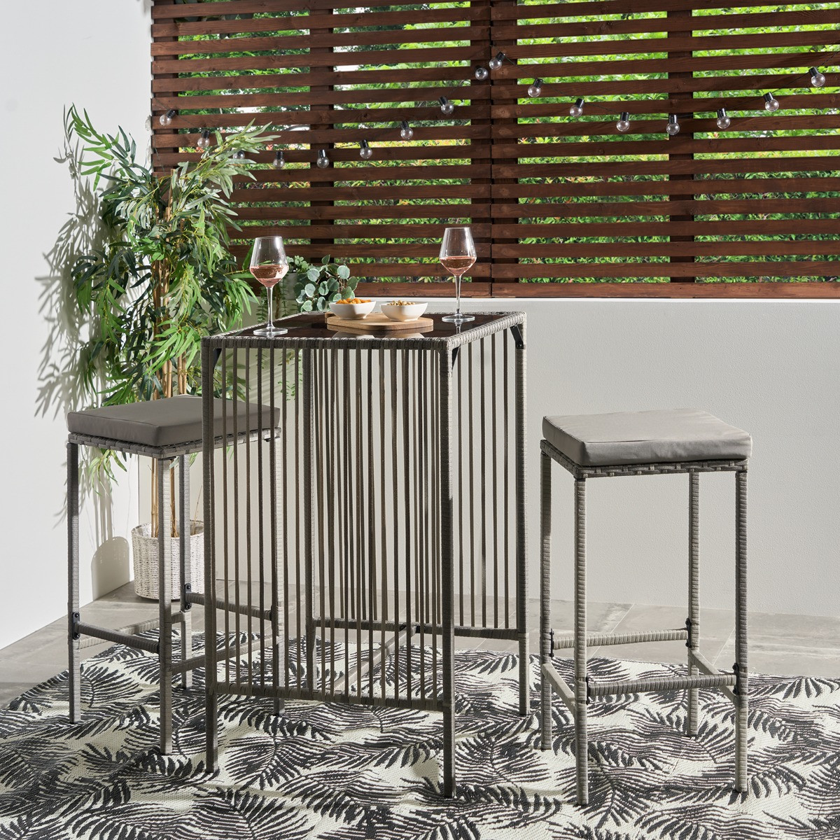 OHS Amalfi Bar Stool & Table Set - Grey>