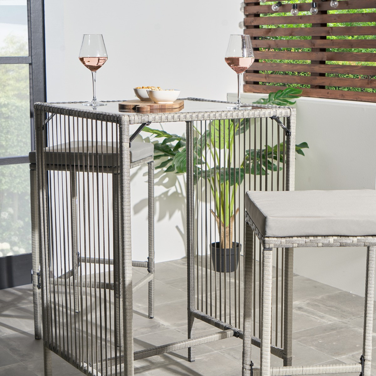 OHS Amalfi Bar Stool & Table Set - Grey>