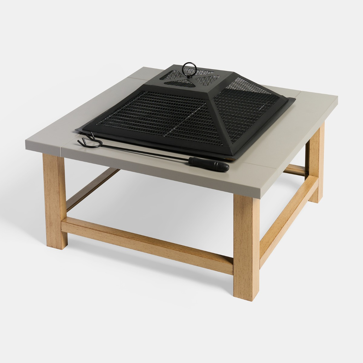 OHS Square Outdoor Firepit with Cover & Poker - Grey>