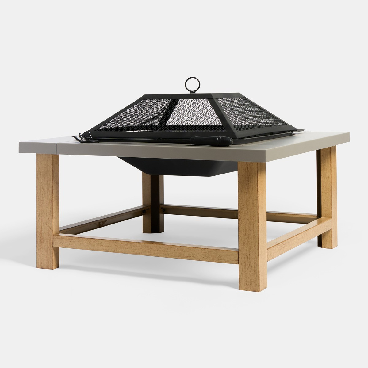OHS Square Outdoor Firepit with Cover & Poker - Grey>