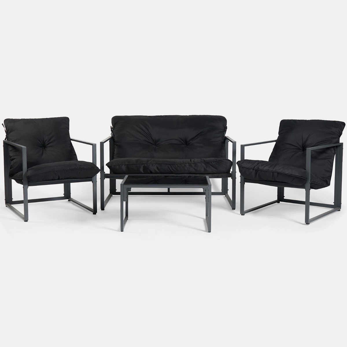 OHS Miami 4 Seater Outdoor Lounger Set - Black>