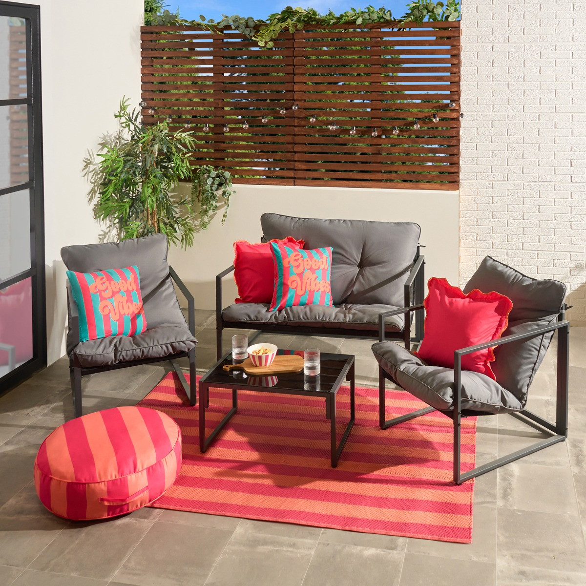 OHS Miami 4 Seater Outdoor Lounger Set - Grey>