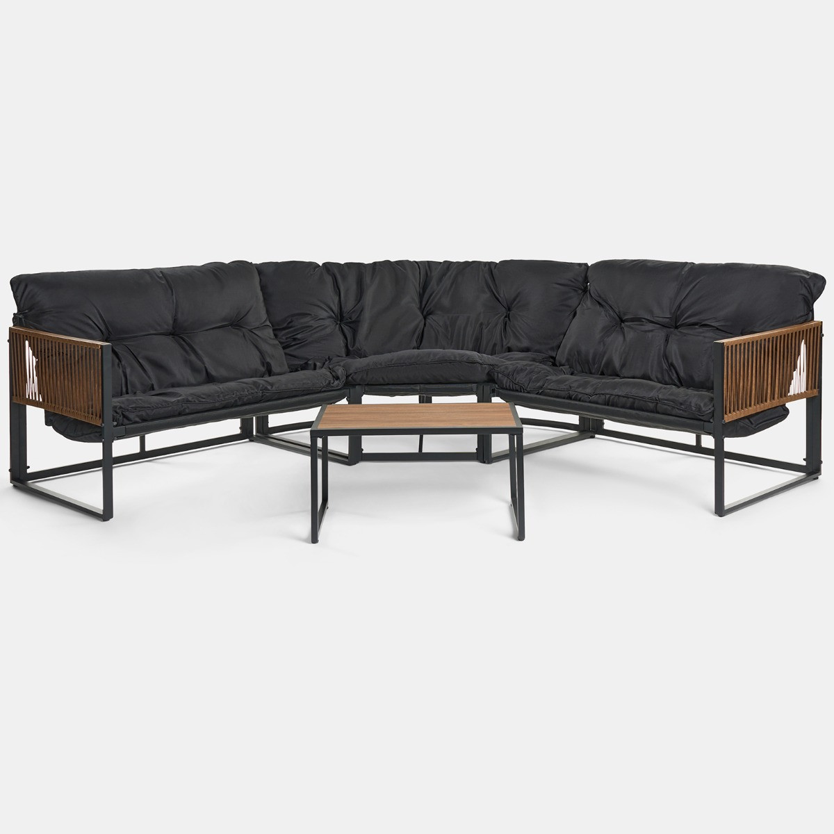 OHS Santorini 5 Seater Corner Sofa Set - Black>