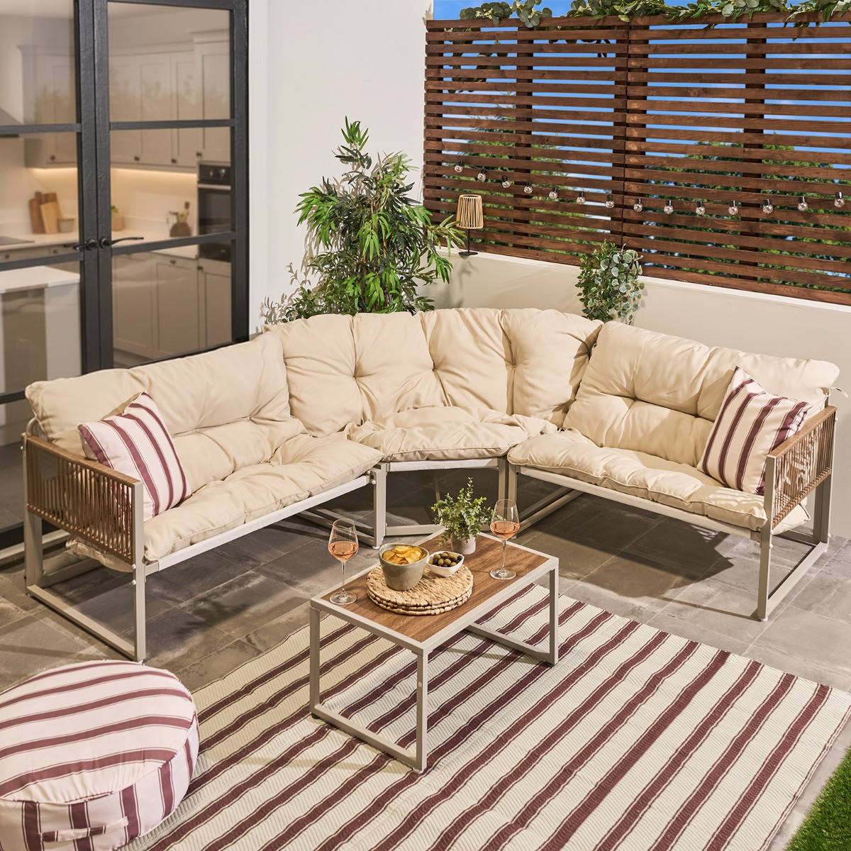 OHS Santorini 5 Seater Corner Sofa Set - Natural>