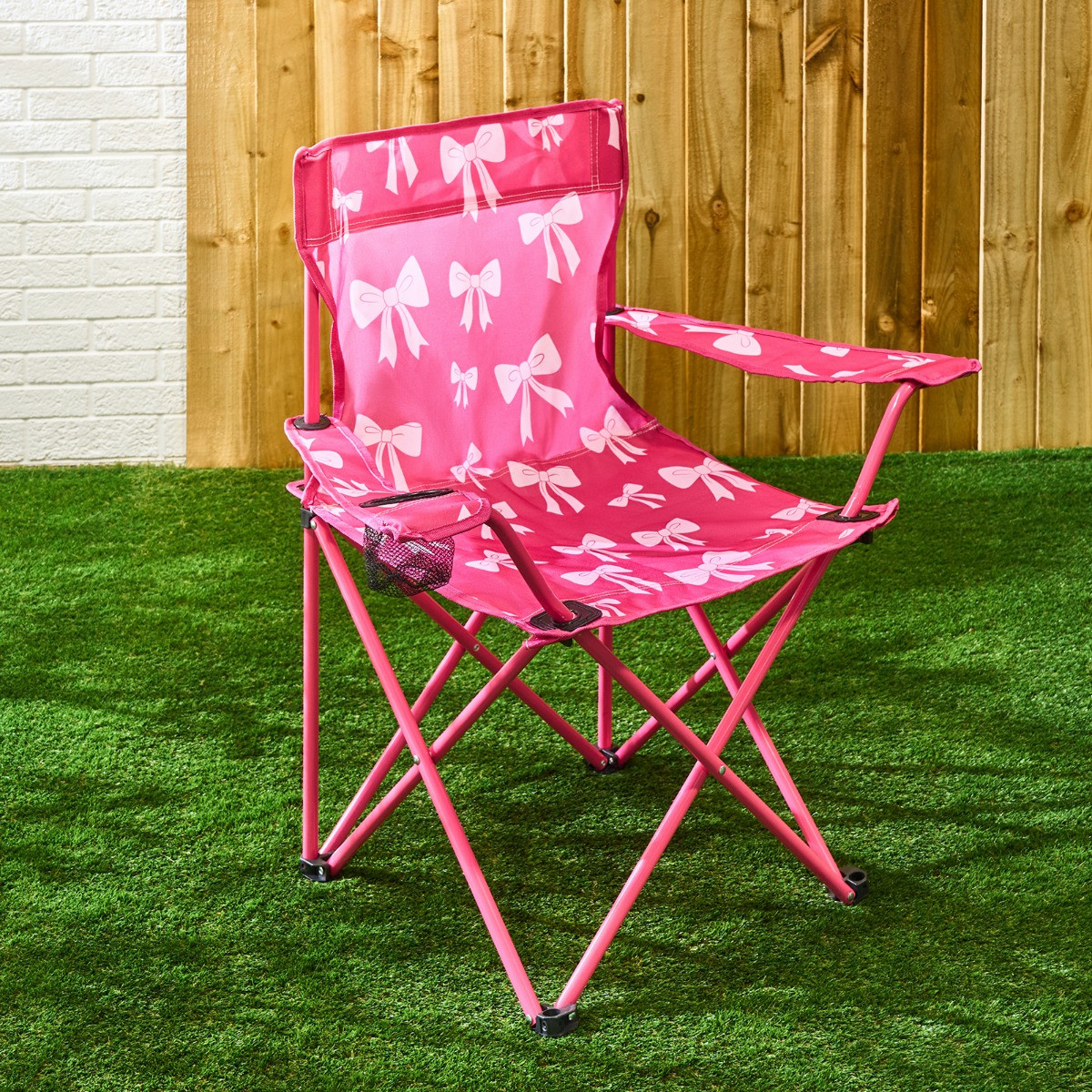 OHS Adults Bow Print Foldable Camping Chair - Hot Pink>
