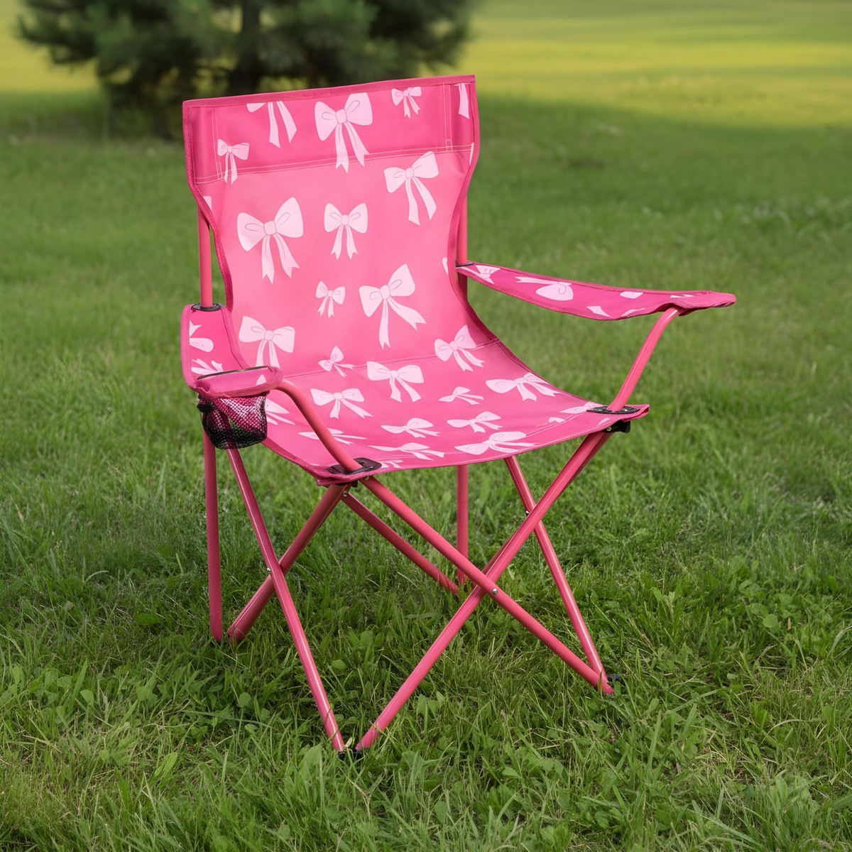OHS Adults Bow Print Foldable Camping Chair - Hot Pink>