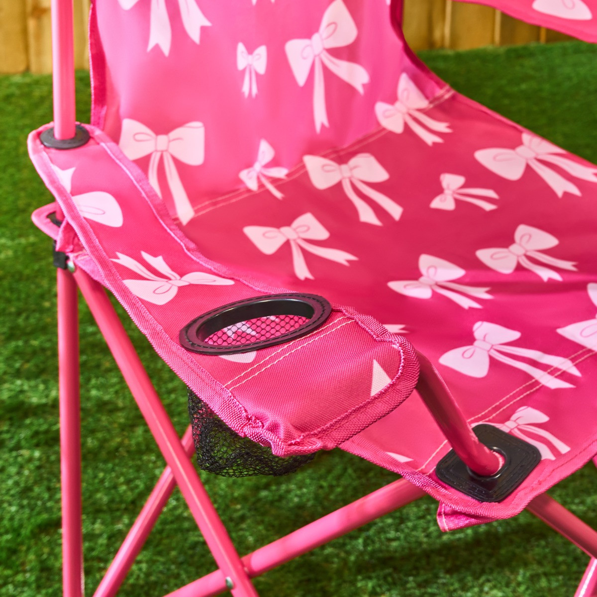 OHS Adults Bow Print Foldable Camping Chair - Hot Pink>