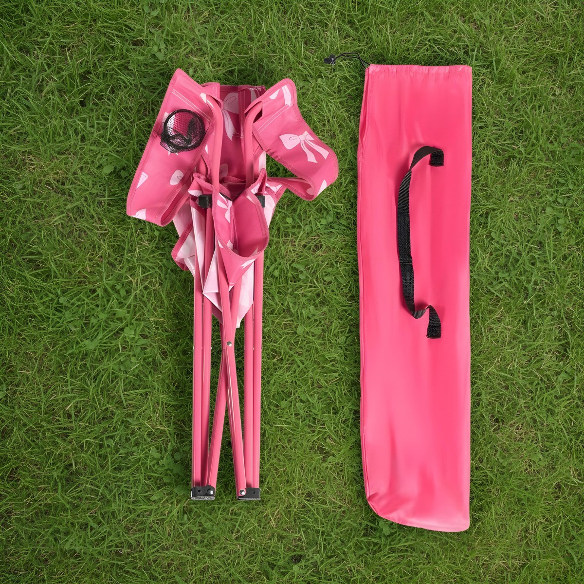 OHS Adults Bow Print Foldable Camping Chair - Hot Pink>