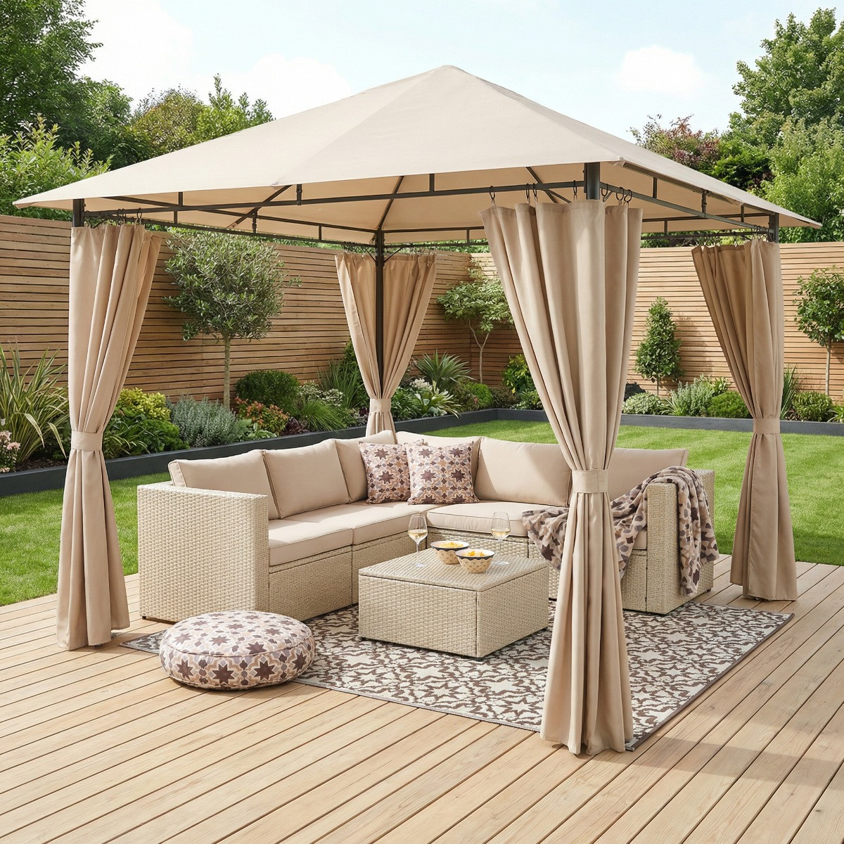 OHS Water Resistant Gazebo With Curtains - Natural>