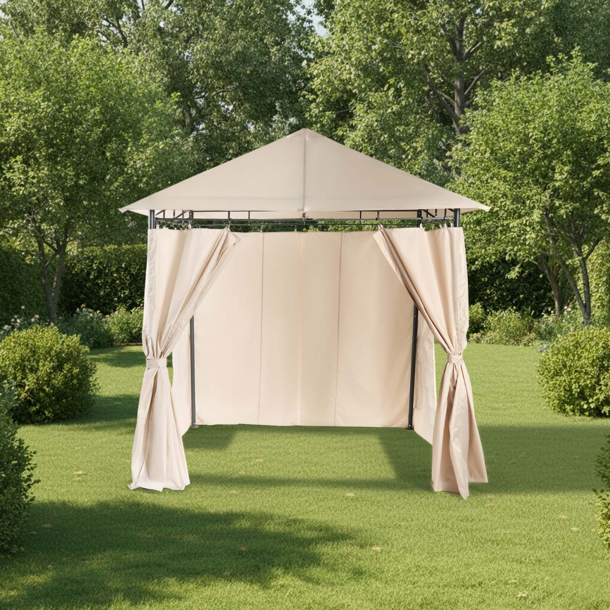 OHS Water Resistant Gazebo With Curtains - Natural>