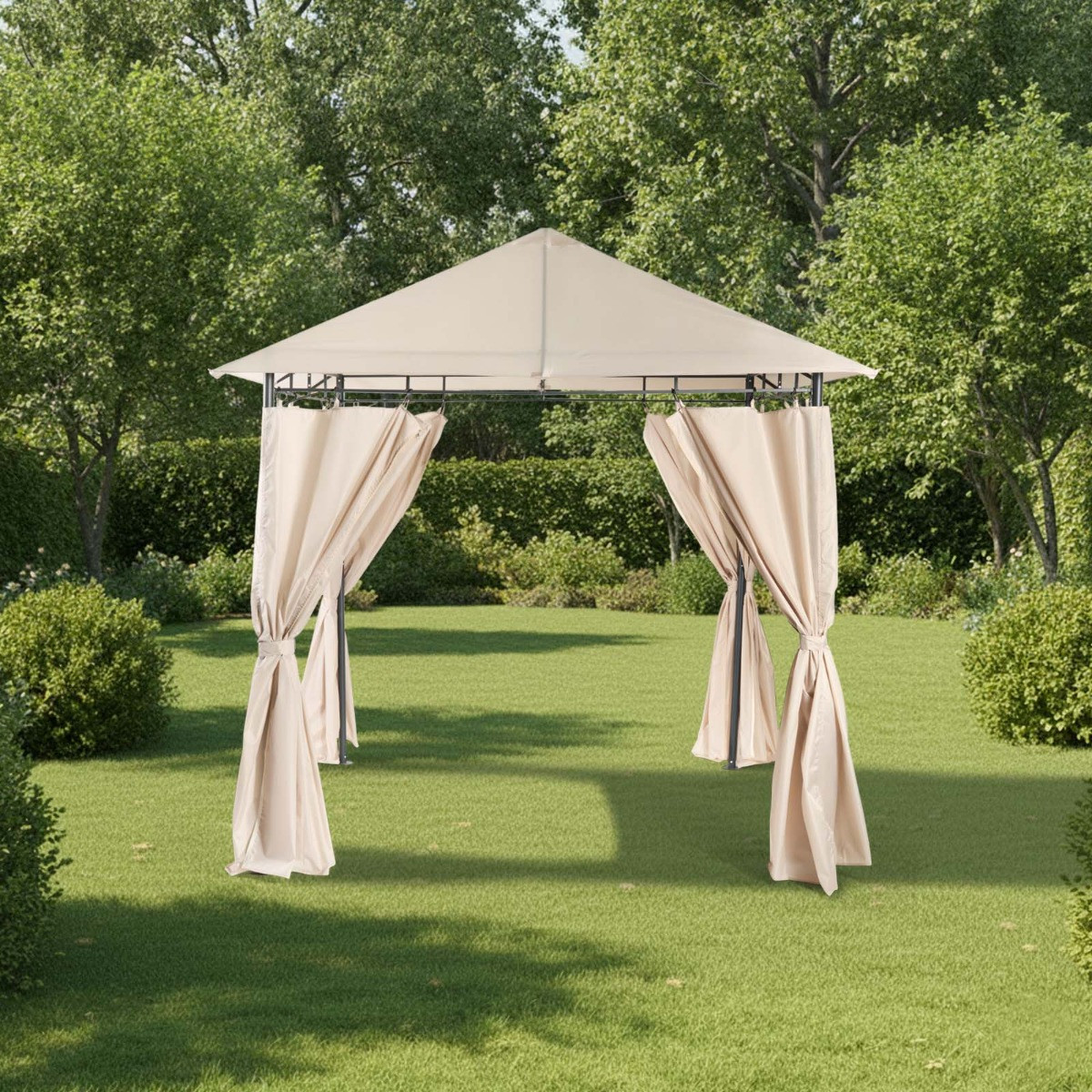 OHS Water Resistant Gazebo With Curtains - Natural>