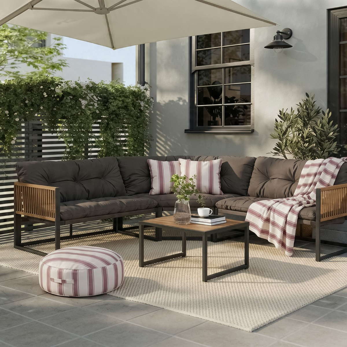 OHS Santorini 5 Seater Corner Sofa Set - Chocolate>