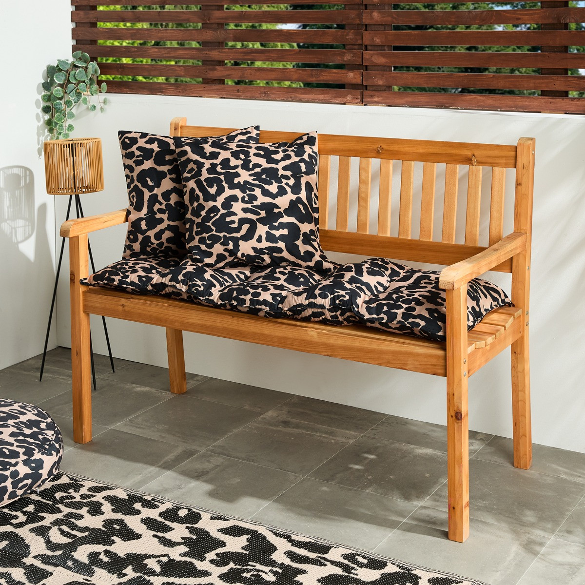OHS 2-Seater Indoor/Outdoor Leopard Print Bench Pad - Natural>