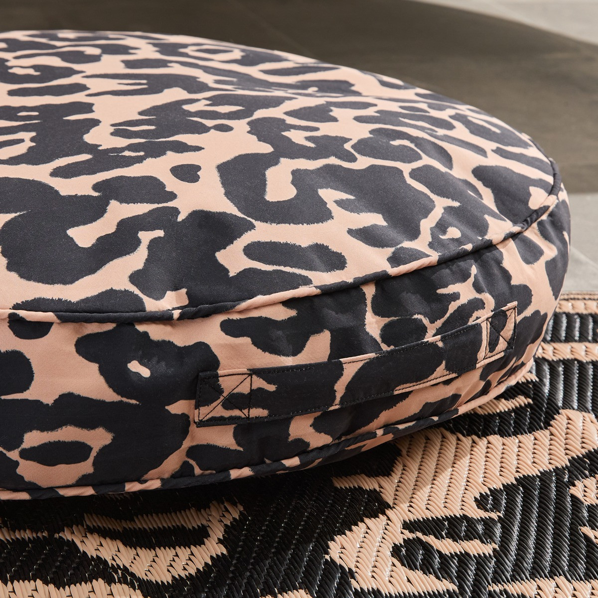 OHS Indoor/Outdoor Leopard Print Round Filled Cushion - Natural>