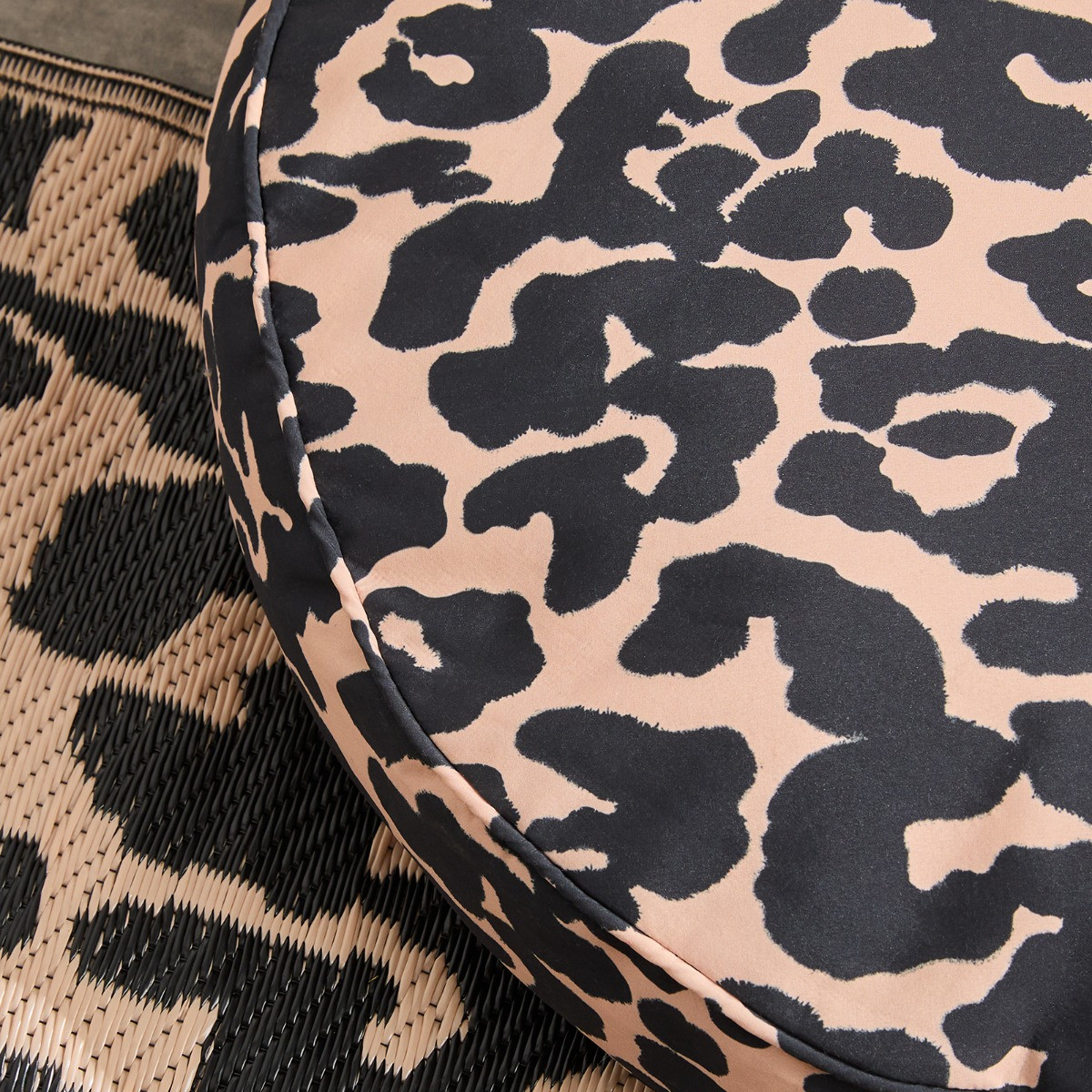 OHS Indoor/Outdoor Leopard Print Round Filled Cushion - Natural>
