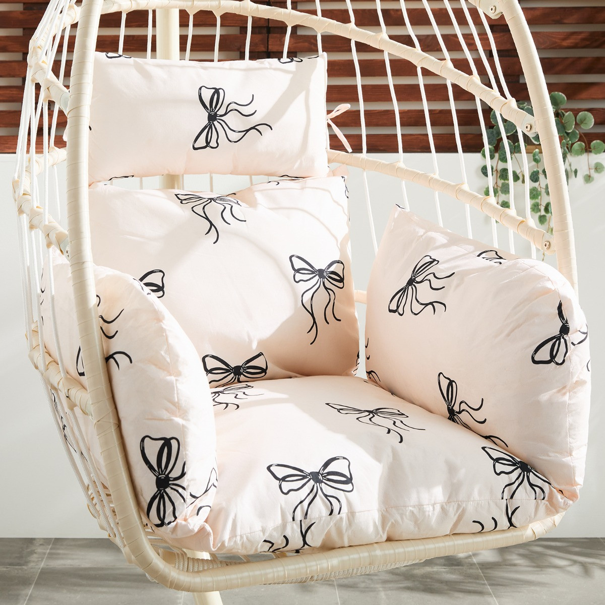 OHS Bow Print Egg Chair Cushion with Headrest - Monochrome>