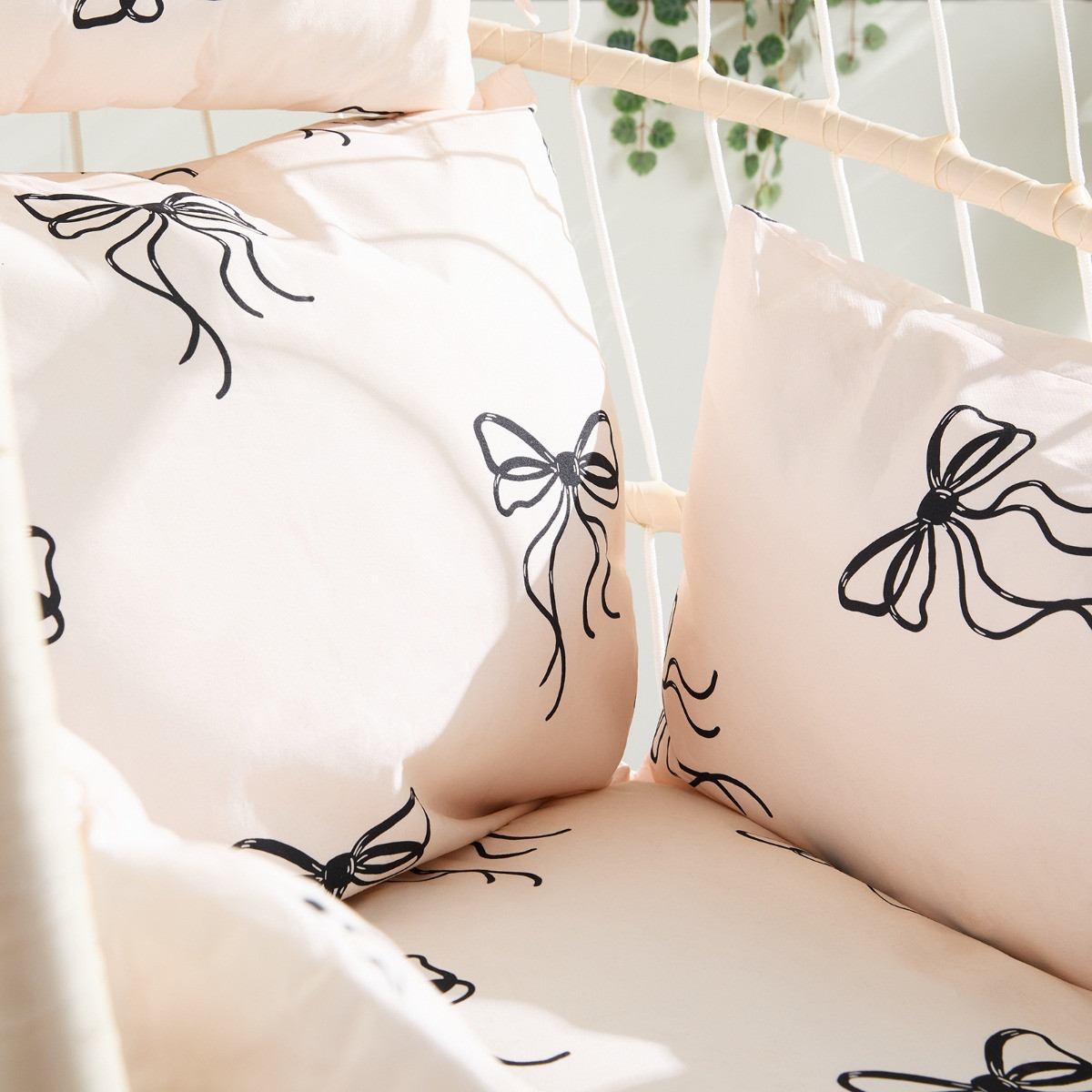 OHS Bow Print Egg Chair Cushion with Headrest - Monochrome>