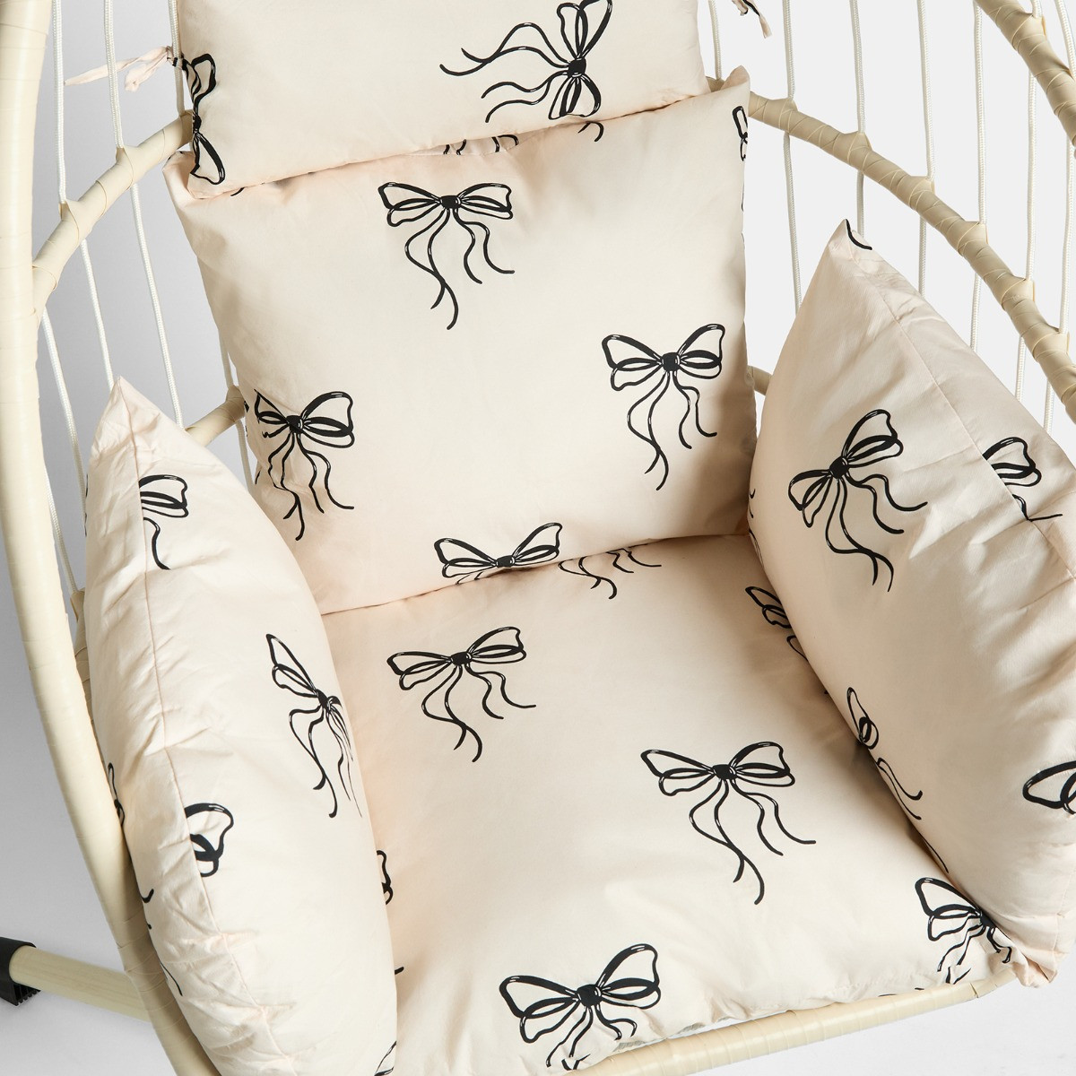 OHS Bow Print Egg Chair Cushion with Headrest - Monochrome>