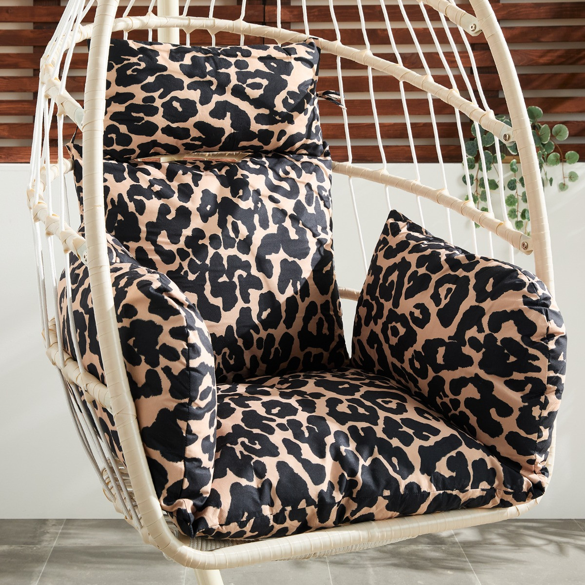 OHS Leopard Print Egg Chair Cushion with Headrest - Natural>