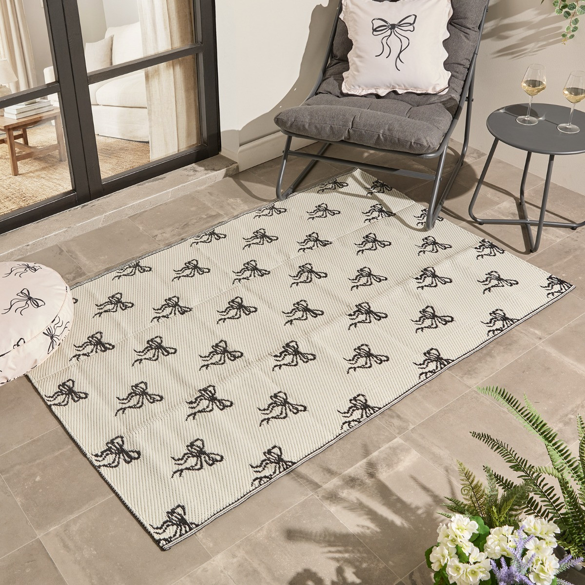 OHS Bow Print Outdoor Rug, Monochrome - 160 x 230cm