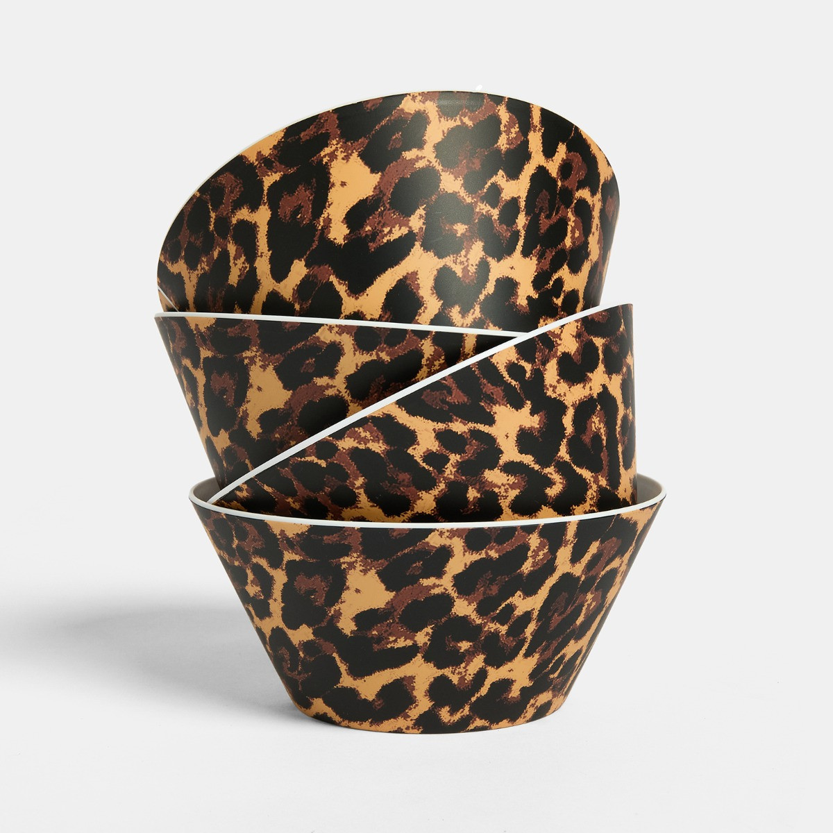 OHS Leopard Print Picnic Bowls, Natural - 4 Pack>