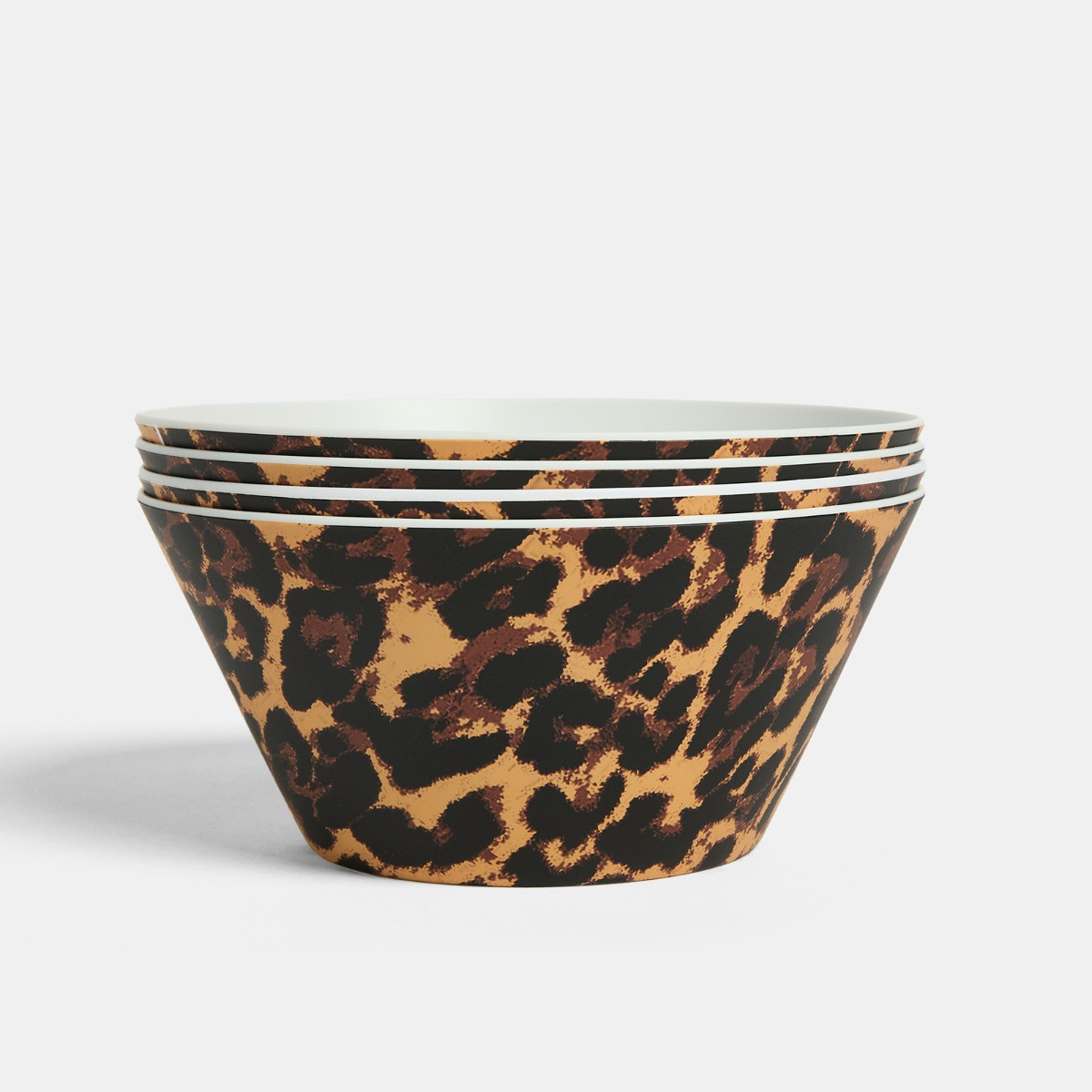 OHS Leopard Print Picnic Bowls, Natural - 4 Pack>