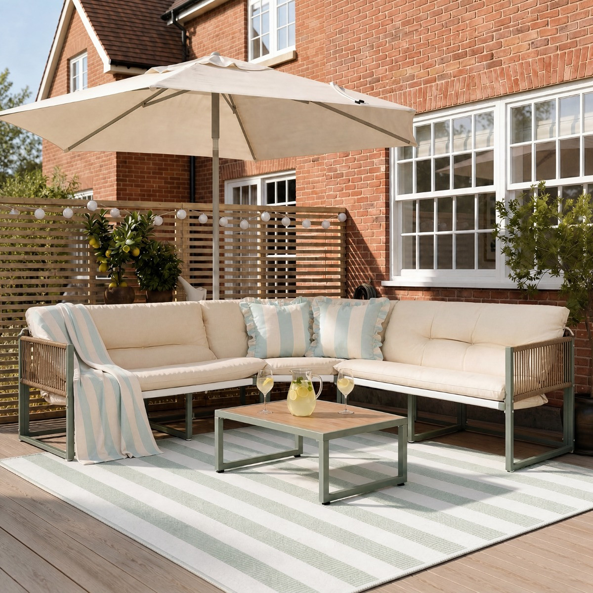OHS Santorini 5 Seater Corner Sofa Set - Sage/Cream>