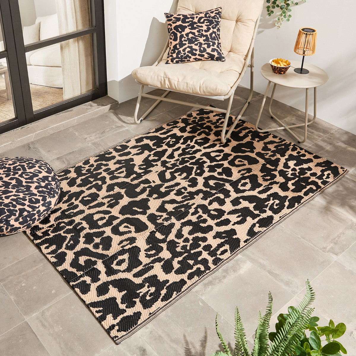 OHS Leopard Print Outdoor Rug, Natural - 120 x 170cm