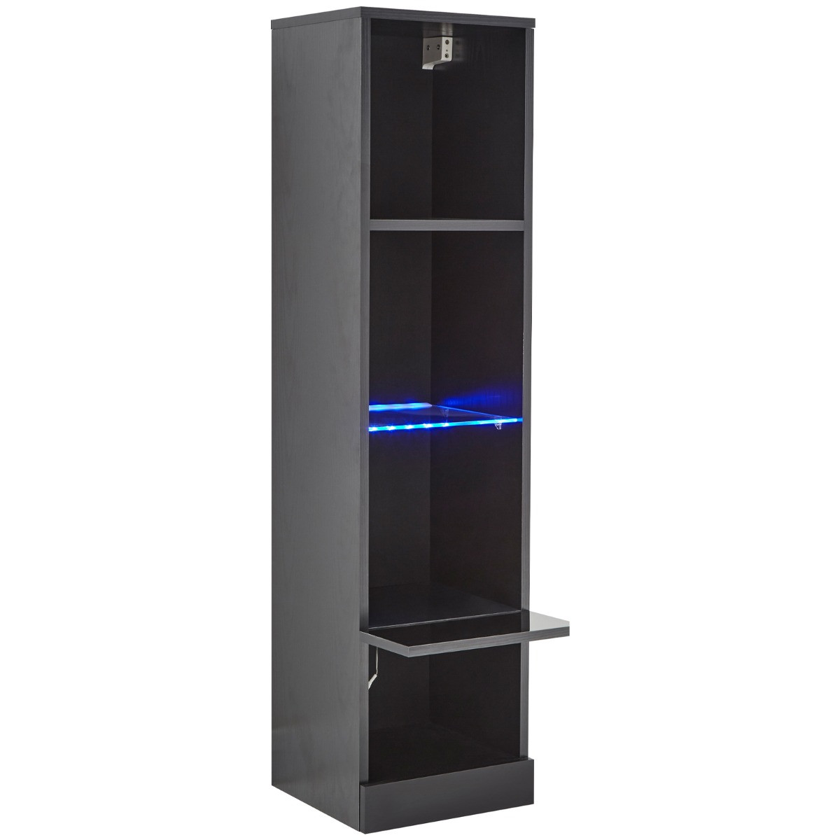 Galicia Wall Mounted Tall Shelf Unit With LED Lights - Black>