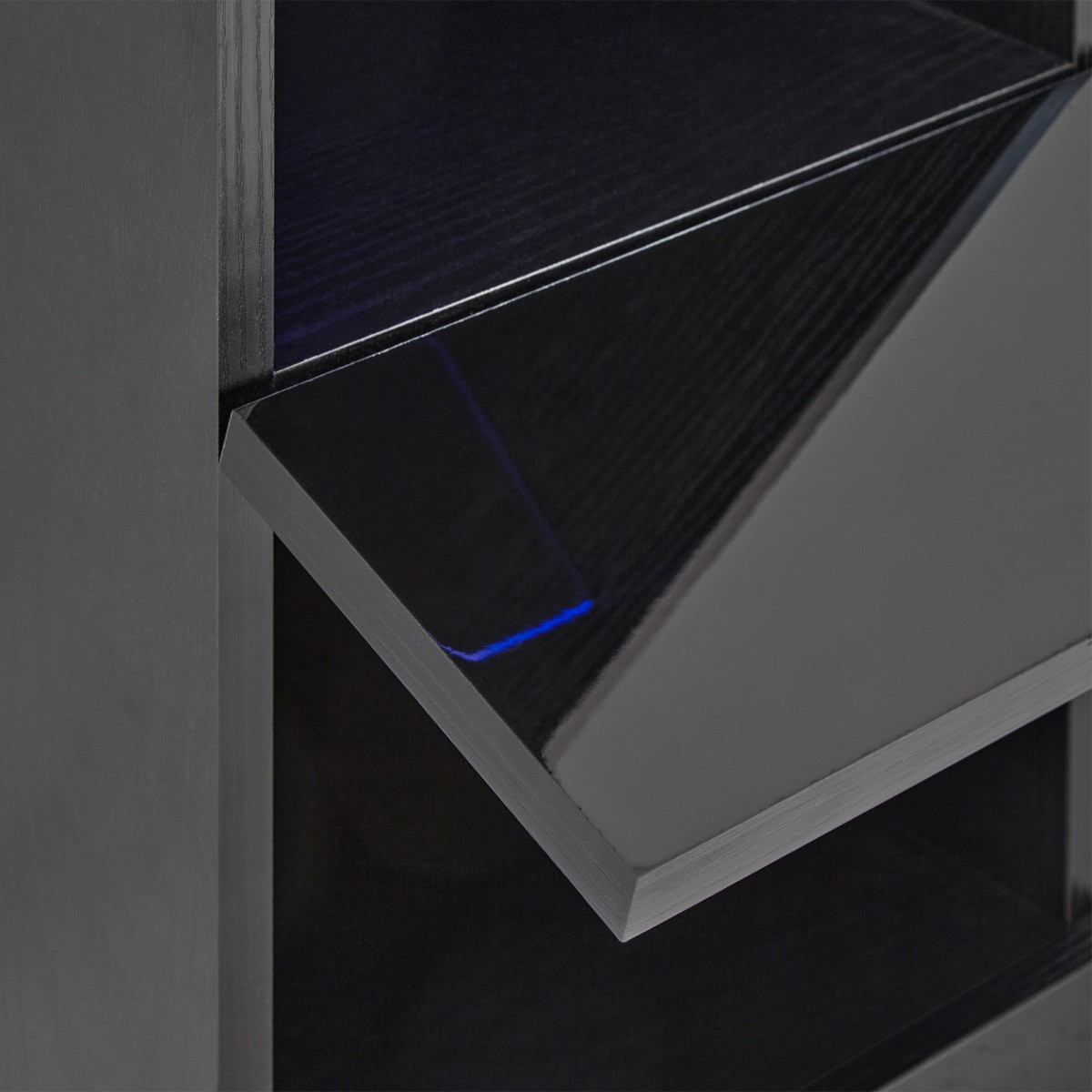 Galicia Wall Mounted Tall Shelf Unit With LED Lights - Black>