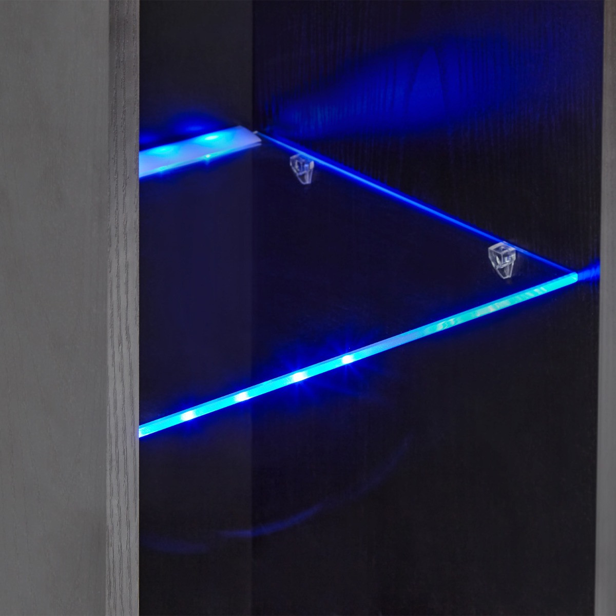 Galicia Wall Mounted Tall Shelf Unit With LED Lights - Black>