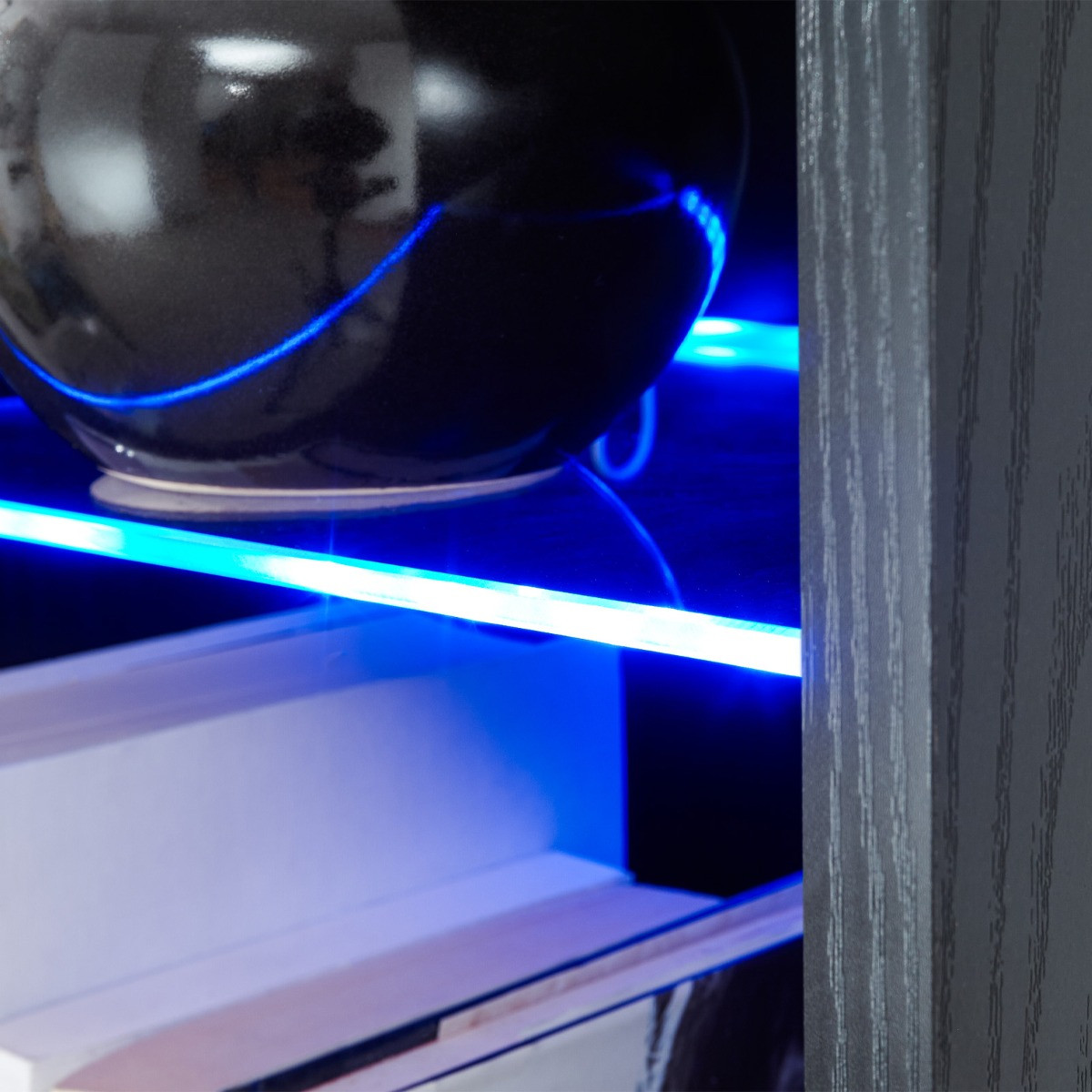 Galicia Wall Mounted Tall Shelf Unit With LED Lights - Black>