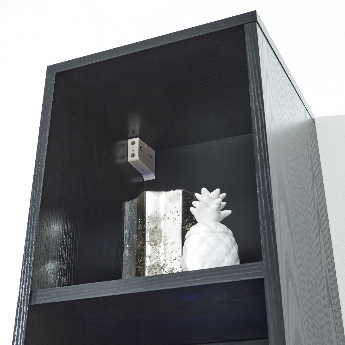 Galicia Wall Mounted Tall Shelf Unit With LED Lights - Black>