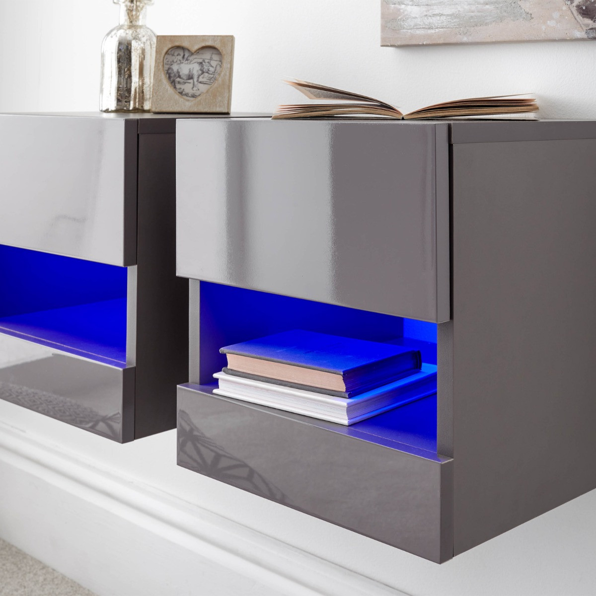 Galicia Pair Of Wall Hanging Bedside Tables - Grey>