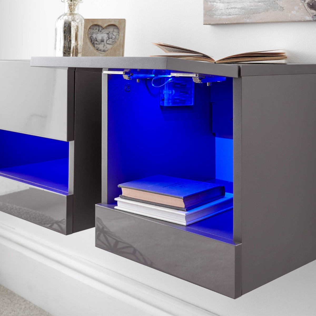 Galicia Pair Of Wall Hanging Bedside Tables - Grey>