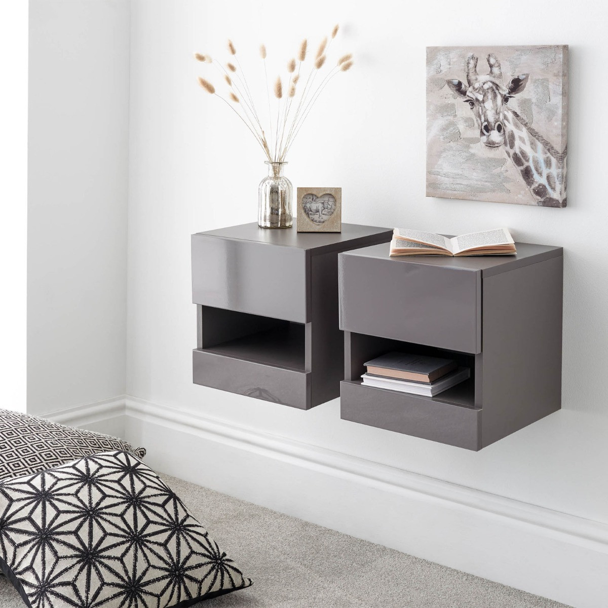 Galicia Pair Of Wall Hanging Bedside Tables - Grey>