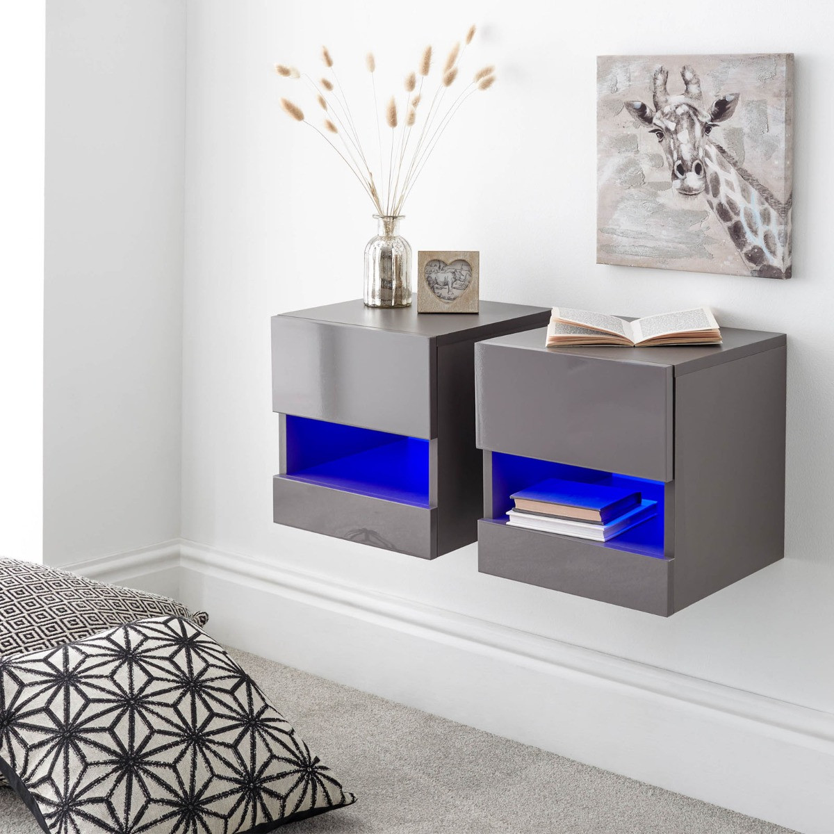 Galicia Pair Of Wall Hanging Bedside Tables - Grey>