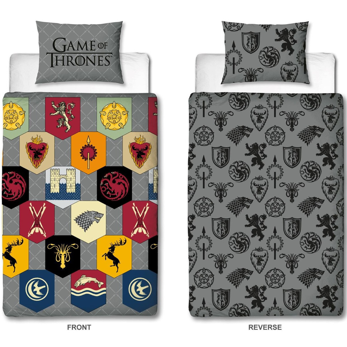 Game Of Thrones Reversible Duvet Set, Grey Single