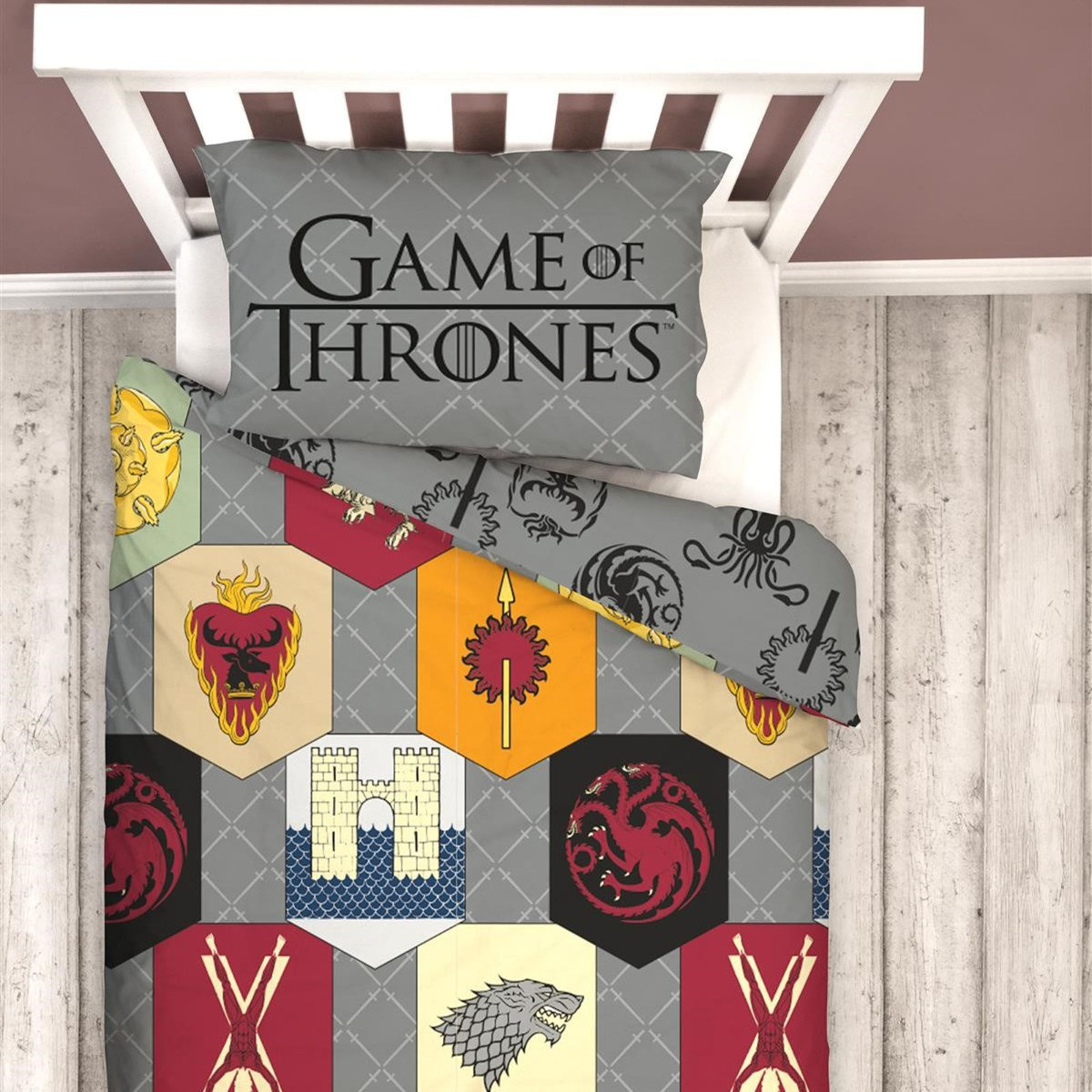 Game Of Thrones Reversible Duvet Set, Grey Single