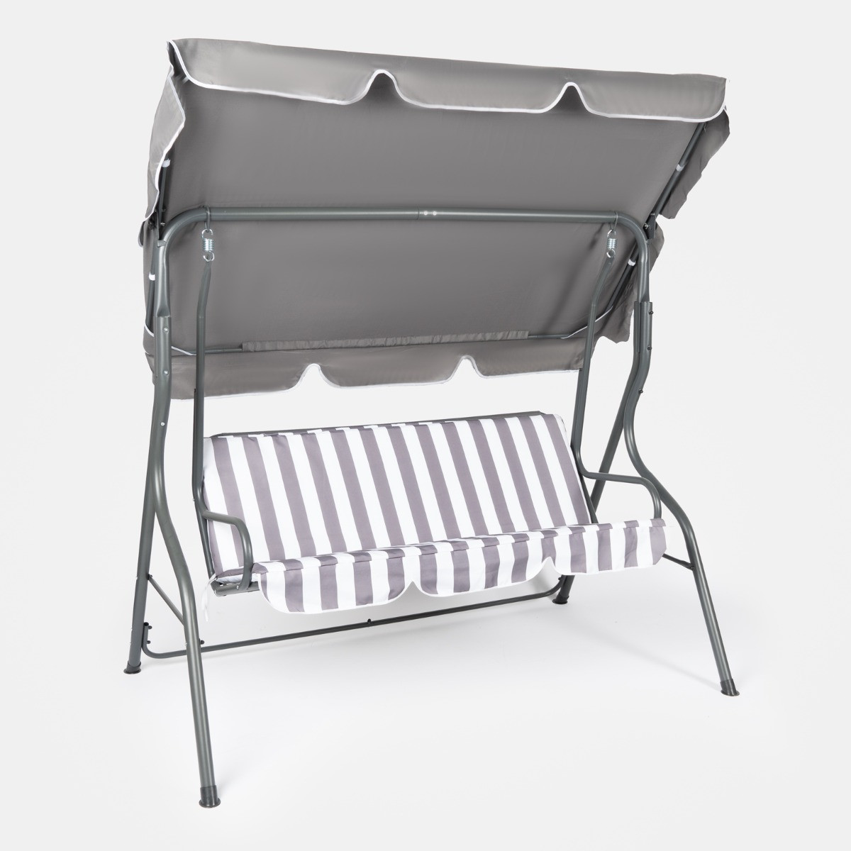 OHS 3 Seater Swing Bench With Canopy - Grey / White Stripe>