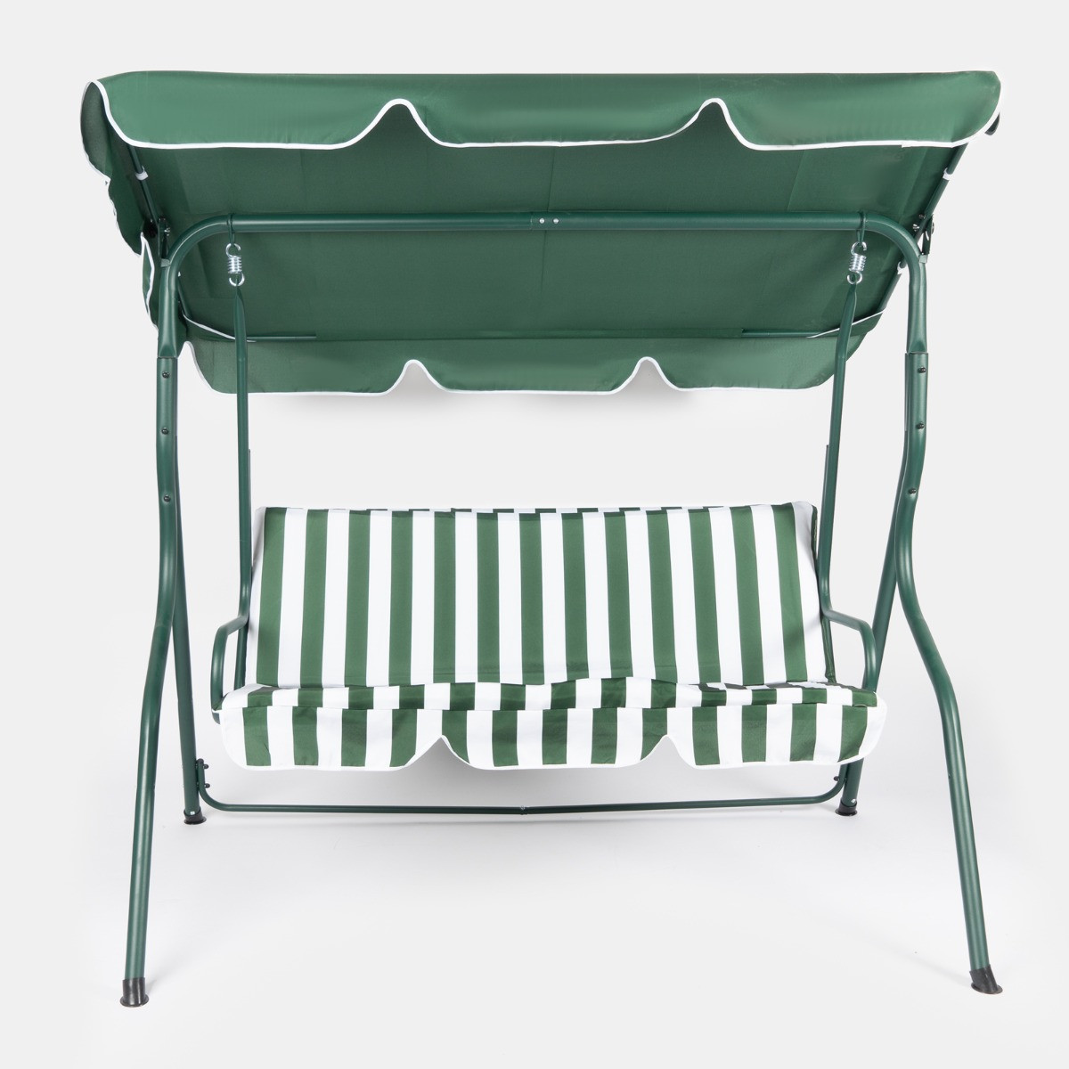 OHS 3 Seater Swing Bench With Canopy - Green / White Stripe>