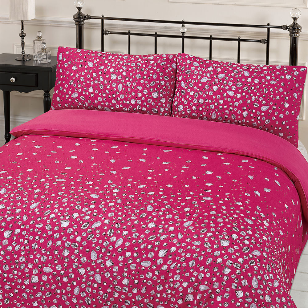 Dreamscene Glitz Gem Print Sparkle Quilt Duvet Cover With Pillowcases Bedding Set Pink - Super King>