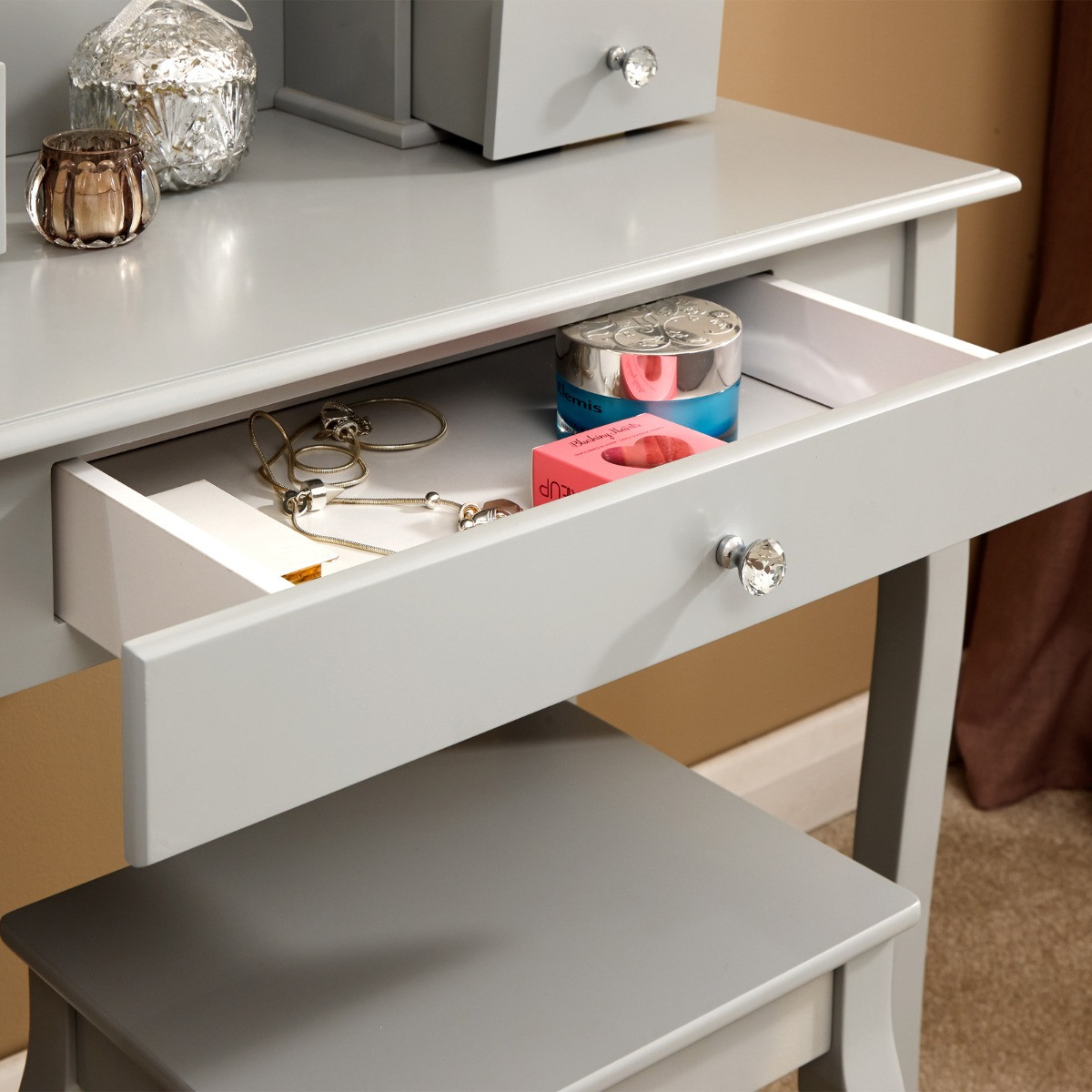 Grace LED Mirror Dressing Table - Grey>