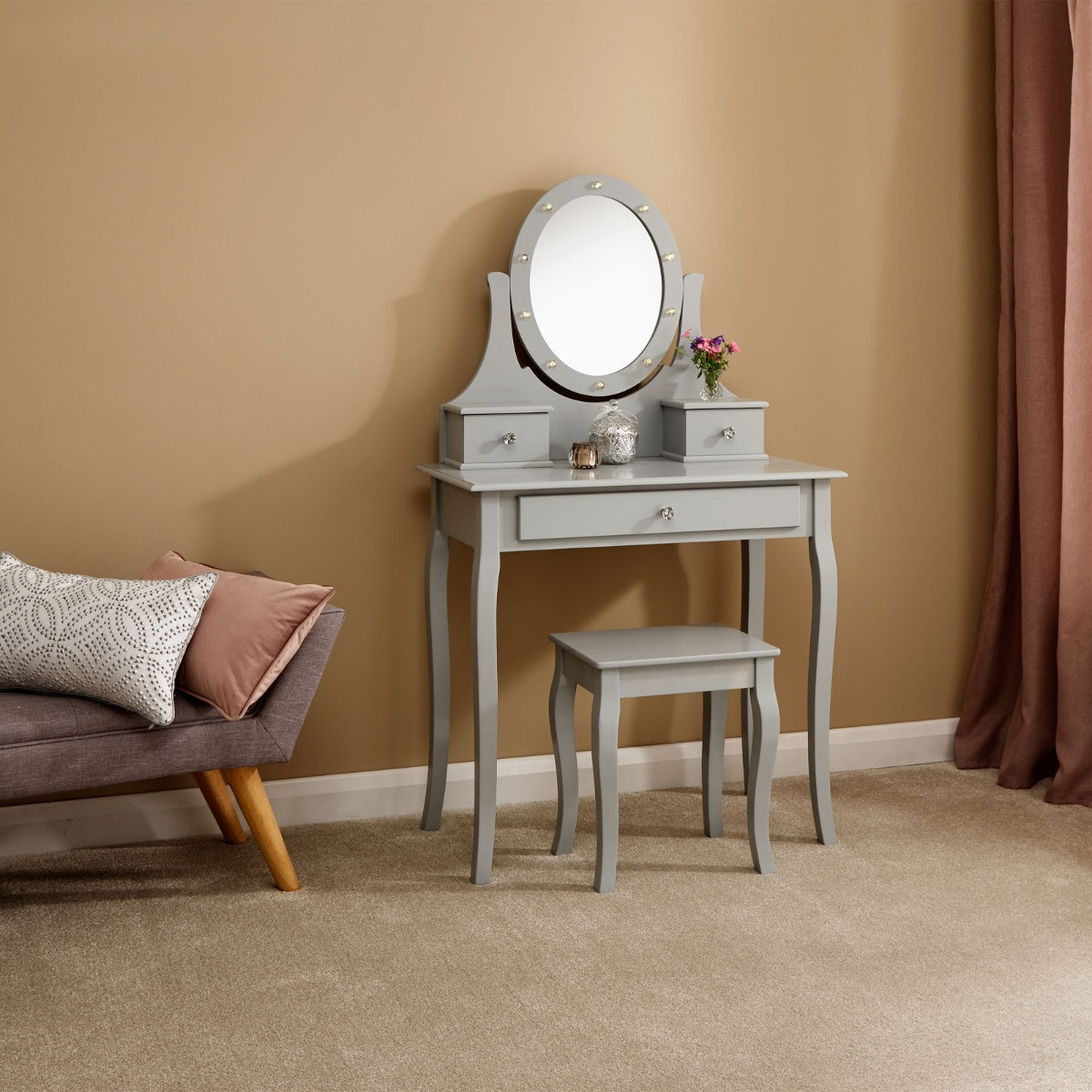 Grace LED Mirror Dressing Table - Grey>
