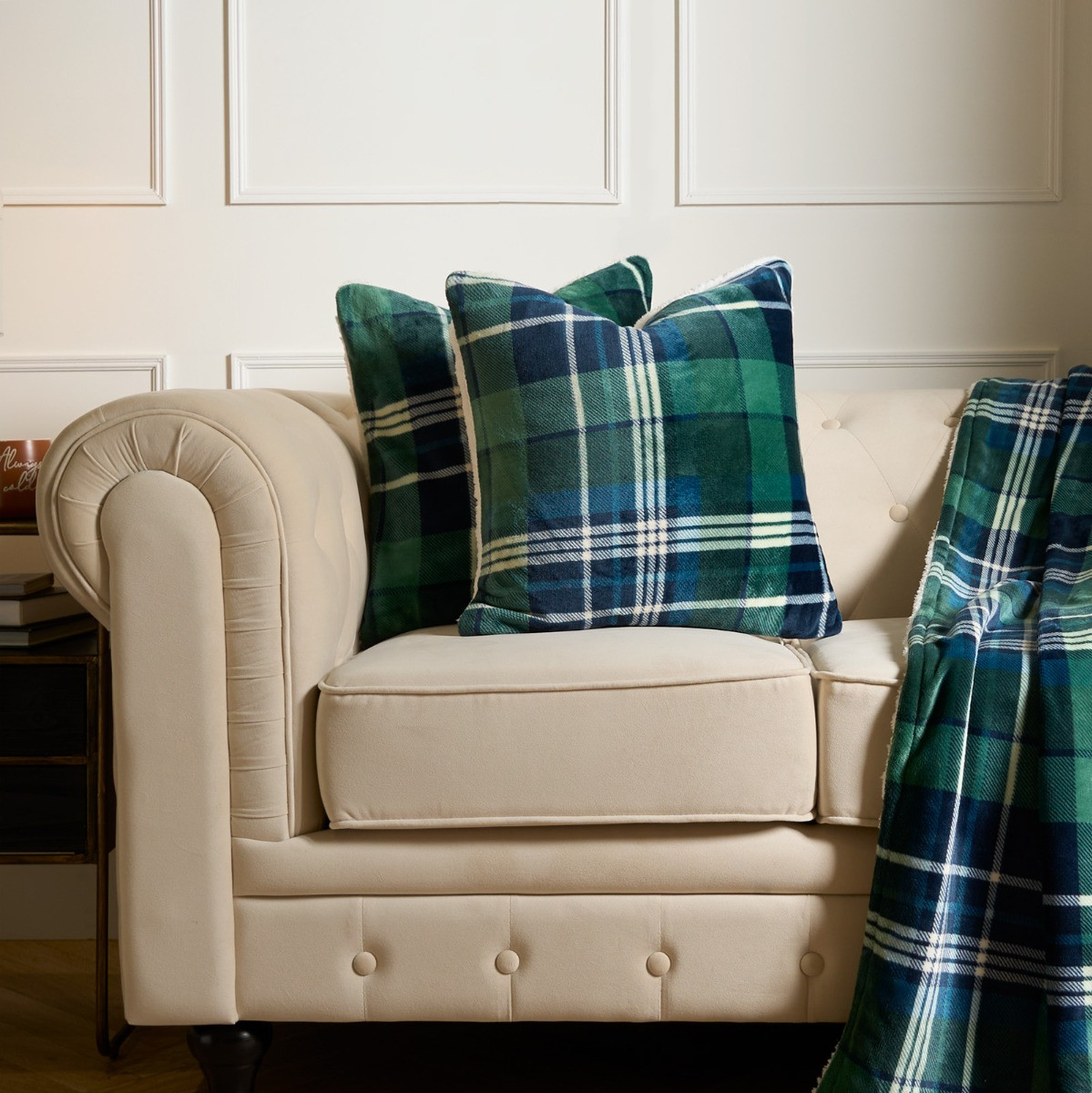OHS Hudson Flannel Check Cushion Covers - Green >