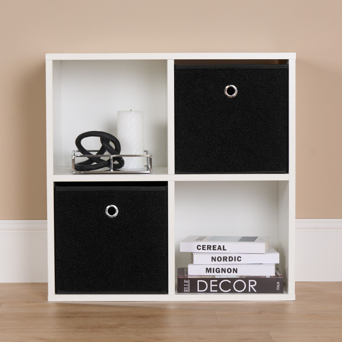 OHS Boucle Cube Storage Boxes, 2 Pack - Black>