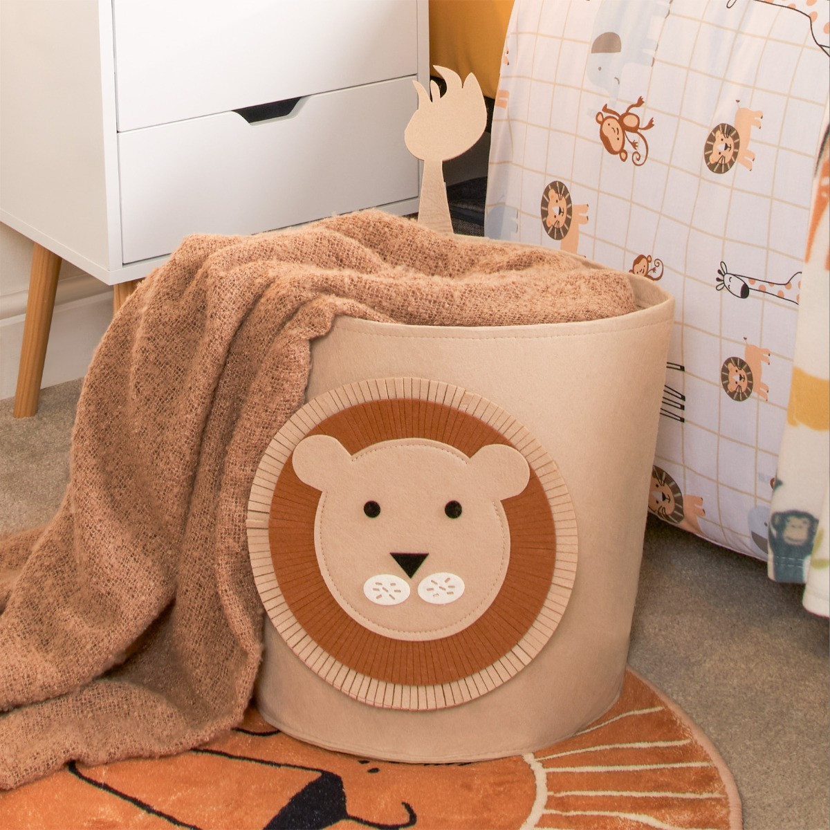 OHS Lion Felt Storage Basket - Beige>