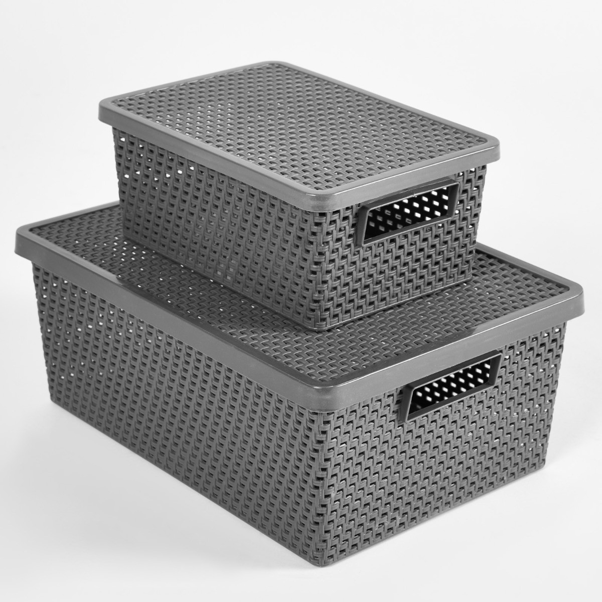 OHS Plastic Storage Boxes With Lid, Charcoal - 2 Pack>