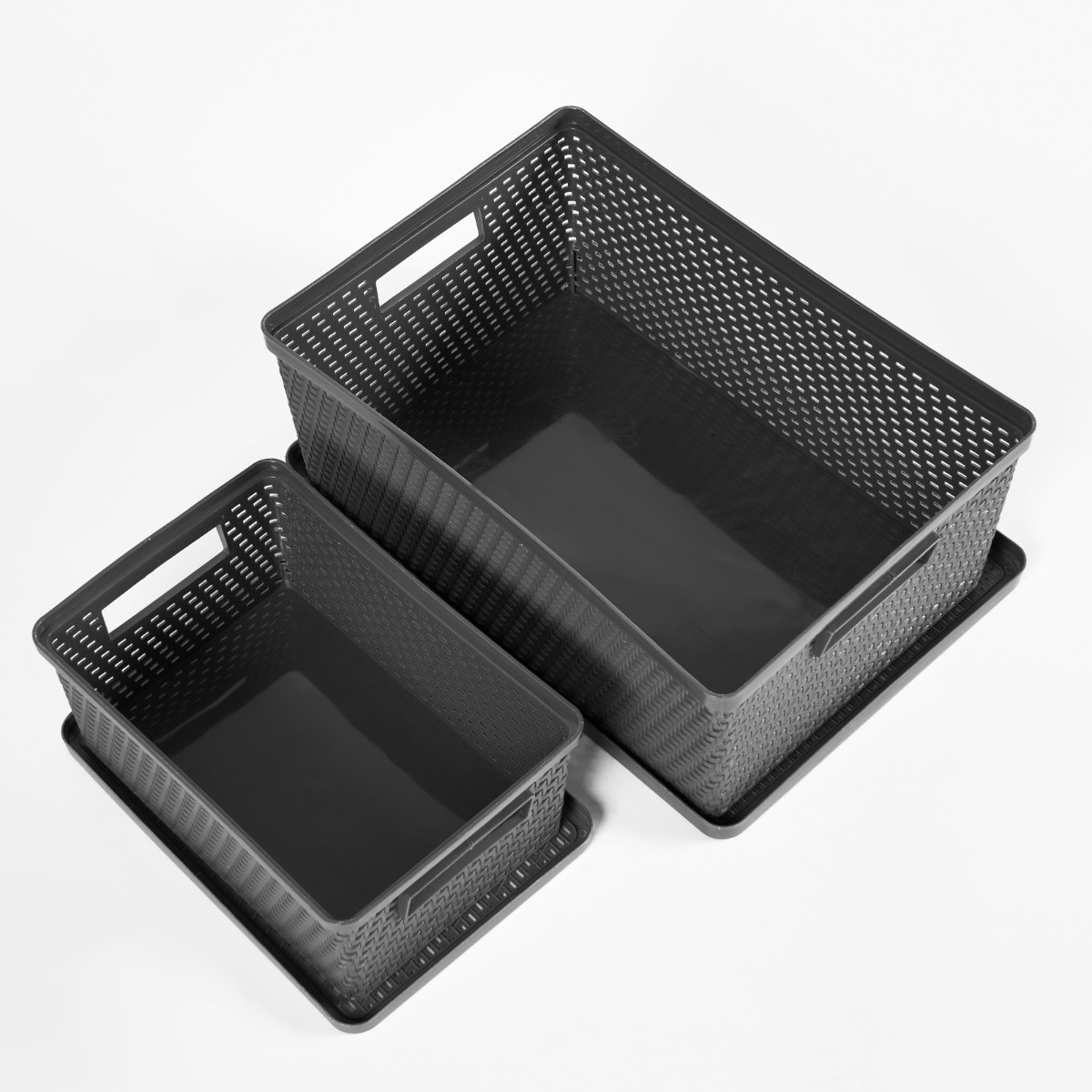 OHS Plastic Storage Boxes With Lid, Charcoal - 2 Pack>